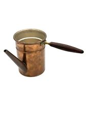 Vintage Copper Watering Pot With Side Wooden Handle.   4” Tall x 7” Wide picture