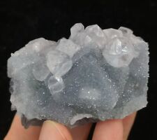 NEW FIND - Calcite on sparkling Quartz coated Octahedron Green Fluorite 60mm picture