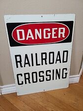 Railroad Porcelain Sign VINTAGE Danger Railroad Crossing SAFETY 18'' X 24'' EUC picture