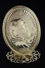 VTG Mother Mary and Jesus Religious Silver Small Miniature Plaque Stand Italy picture