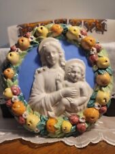 Vintage Wall Hanging glazed ceramic Madonna & child Jesus  made in Italy picture