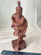 Vintage Asian Fisherman Statue Poly Resin Red Cracked Base RARE VTG LOOK picture