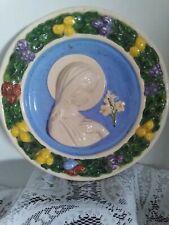 Italian Ceramic VIRGIN MARY MADONNA Round Wall Hanging Plaque Embossed Textured picture