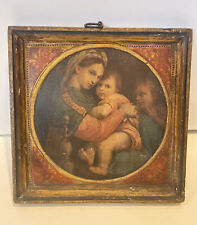 vintage Madonna Firenze Natale Busoni Gold Wood Frame Italy Florentine Tole picture