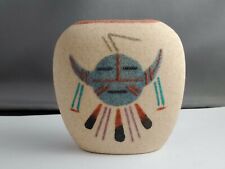 Sun And Eagle Sand Painted Vase Signed EC picture