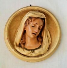 Vintage 1940 Chalkware Madonna 3D Virgin Mary Relief Plaster Wall Hanging Italy  picture