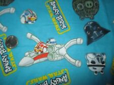  Vintage STAR WARS ANGRY BIRDS On BLUE 2003 Flannel COTTON Fabric - over 3 yd  picture