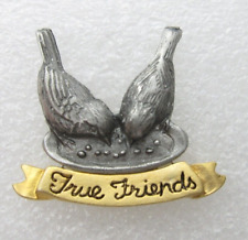 Vtg 1990 True Friends Birds Feeding Artist Sign Lapel Pin (B955) picture