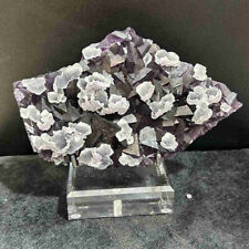 4.4LB NaturalPurple Fluorite Quartz Crystal Cluster Mineral Specimen Reiki+Stand picture