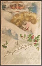 Samuel Schmucker Christmas Postcard~Santa Claus Watches Sleeping Blond Beauty picture