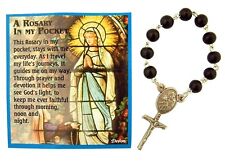 Silver Tone Black Bead One Decade Rosary with Holy Prayer Card, 2 Inch picture