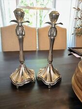 Vintage Unique Floral Artsy candlesticks, silver plated, footed Vases 14 In picture
