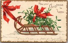 Vintage Artist-Signed CLAPSADDLE Postcard Mistletoe on Sleigh / 1907 Cancel picture