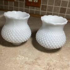 2 Vintage Hobnail White Milk Glass Shades 5-1/4” Tall X 1-1/2” Fitter Ruffle Top picture