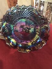 Vintage Indiana Glass Blue Iridescent Carnival Glass Diamond Pattern Bowl picture