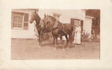 RPPC Cousin May Lady Long Skirt & Team of 2 Horses Real Photo Postcard c 1917-24 picture