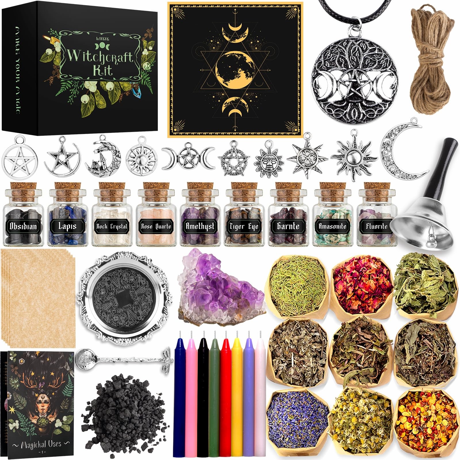 LAVEVE Witchcraft Supplies Kit for Spells, 56 PCS Beginner Witch Box LAVEVE Witchcraft Supplies Kit for Spells, 56 PCS Beginner Witch Box