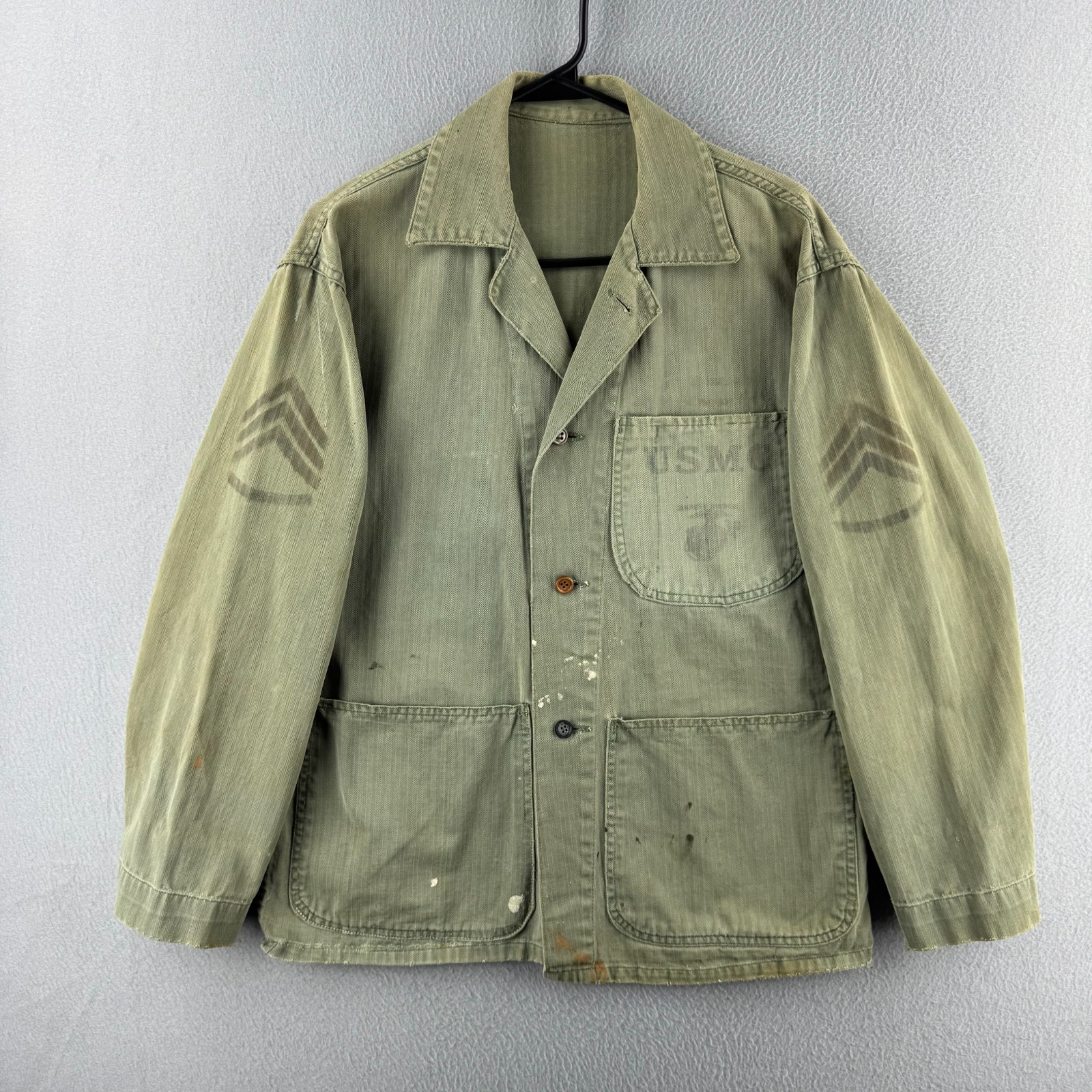 Vintage WWII USMC P-41 HBT Jacket Fits Mens Small Stencil Herringbone Twill Vintage WWII USMC P-41 HBT Jacket Fits Mens Small Stencil Herringbone Twill
