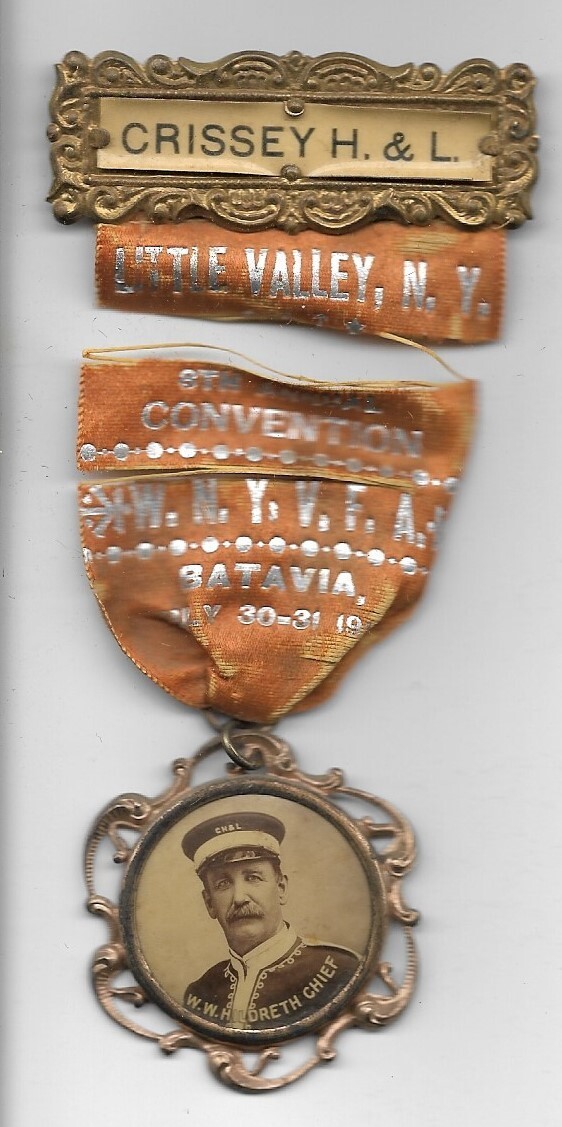 Antique 1907 W.N.Y.V.F.A. Little Valley NY 8th Annual Convention Ribbon Badge