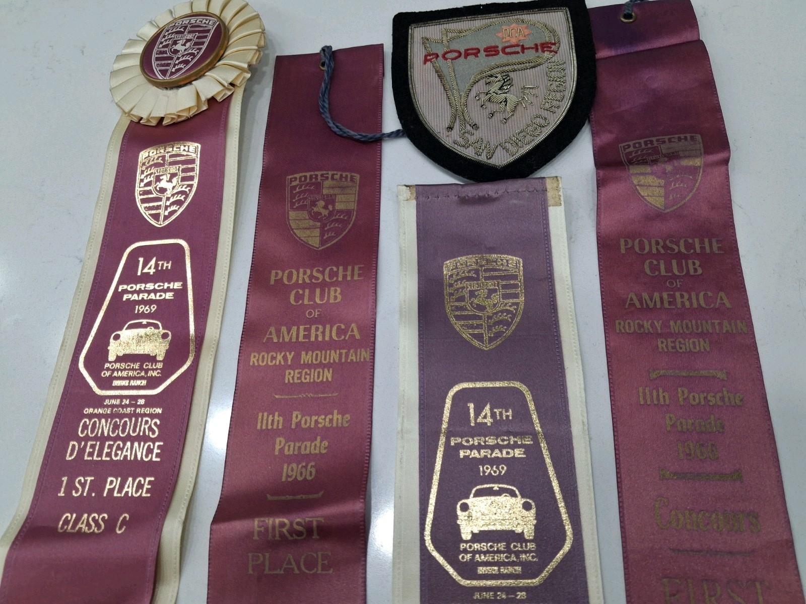 Vintage 1960s Porsche Parade Ribbon & Patch Lot - Dick Barbour Collection PCA Vintage 1960s Porsche Parade Ribbon & Patch Lot - Dick Barbour Collection PCA