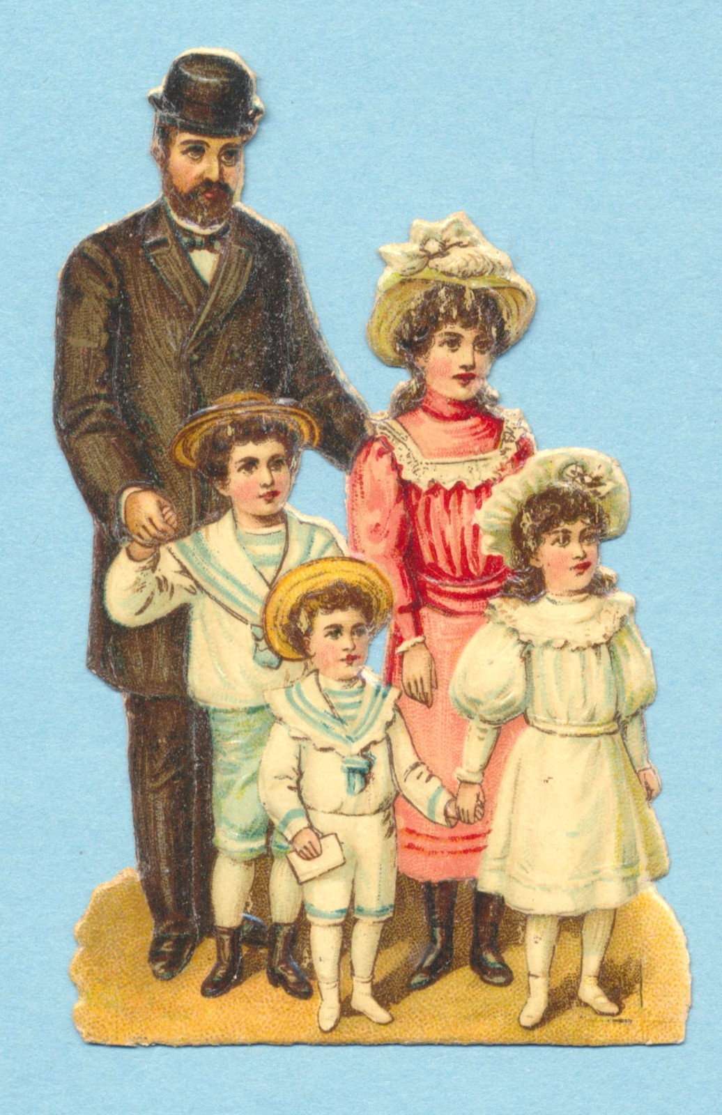 Judaica Beautiful Scarce Old Litho. Die Cuts Jewish Family of 5 Small Size Judaica Beautiful Scarce Old Litho. Die Cuts Jewish Family of 5 Small Size