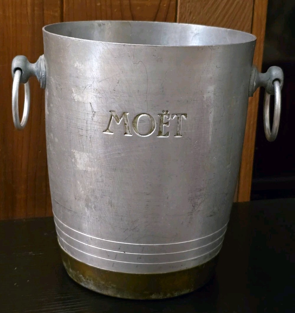 Vintage French Moet & Chandon Champagne Ice Bucket - Aluminum & Brass Patina