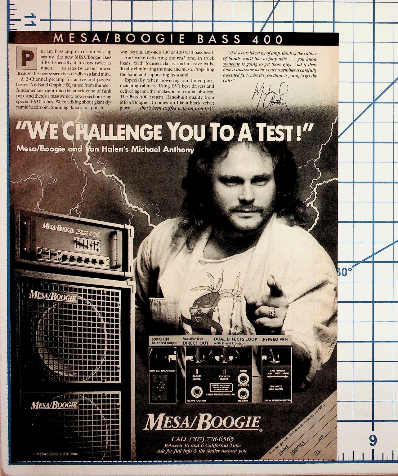 Mesa/Boogie Bass 400 Amp Ad 1986 Michael Anthony Van Halen Vintage Print