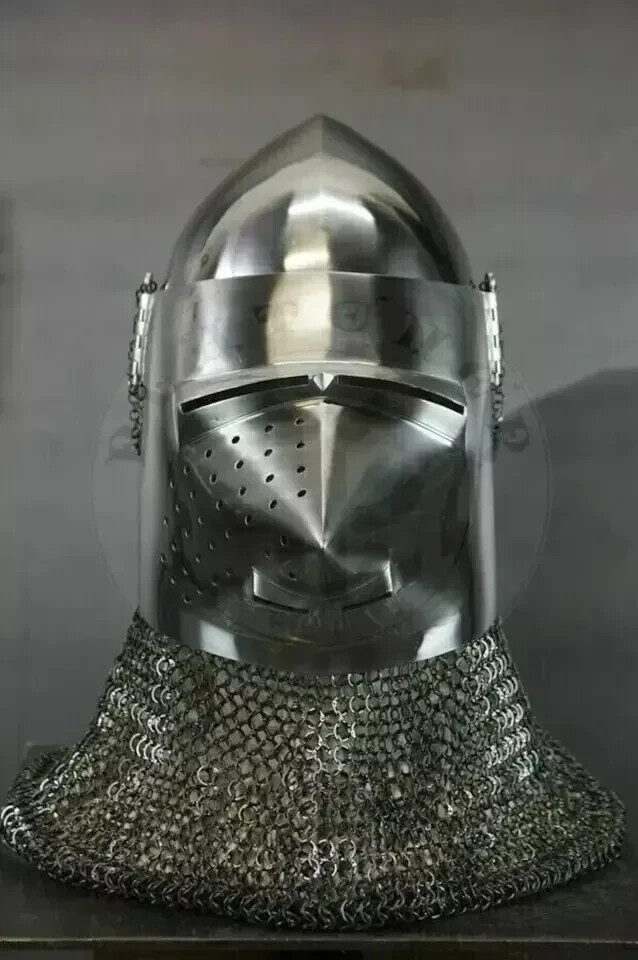 Medieval Knight Bascinet Helmet with Chainmail Aventail - Battle-Ready Helmet Medieval Knight Bascinet Helmet with Chainmail Aventail - Battle-Ready Helmet