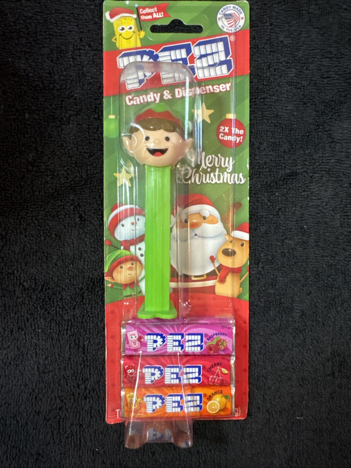 Pez Dispenser MERRY CHRISTMAS Green Elf 2x Candy New In Package
