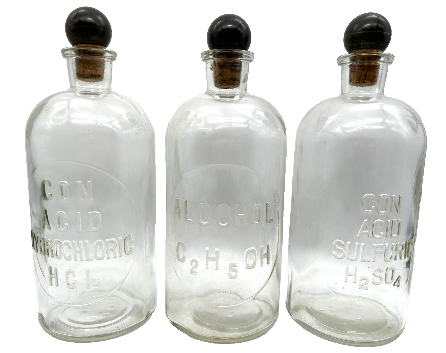 Antique T. C. Wheaton Co. Glass Embossed Apothecary Chemical Bottles Set of 3