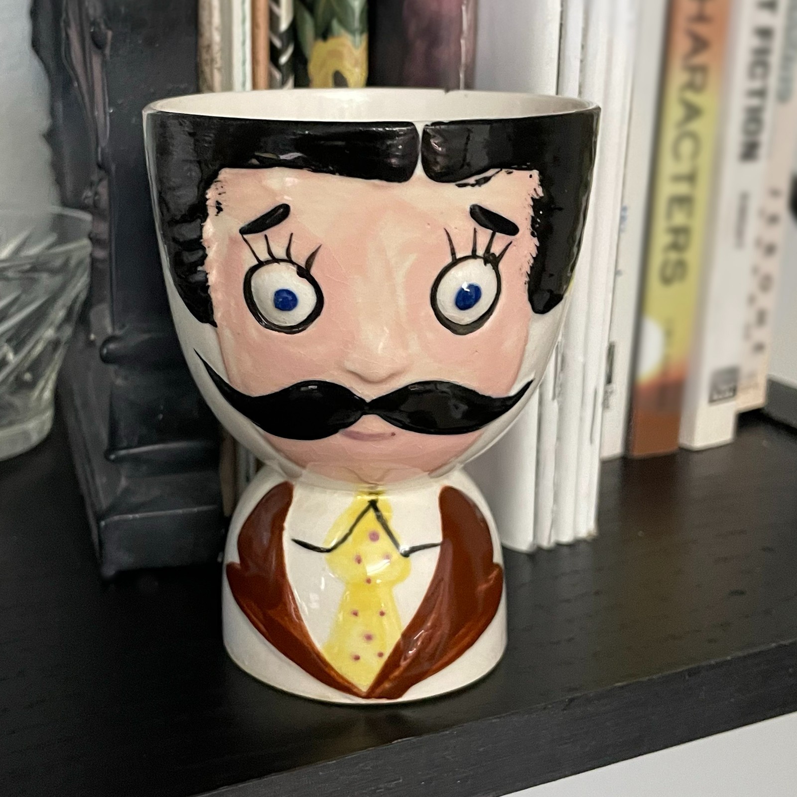 Vintage Anthropomorphic Face Egg Cup Mustache Man Figural Hand Painted Ceramic Vintage Anthropomorphic Face Egg Cup Mustache Man Figural Hand Painted Ceramic