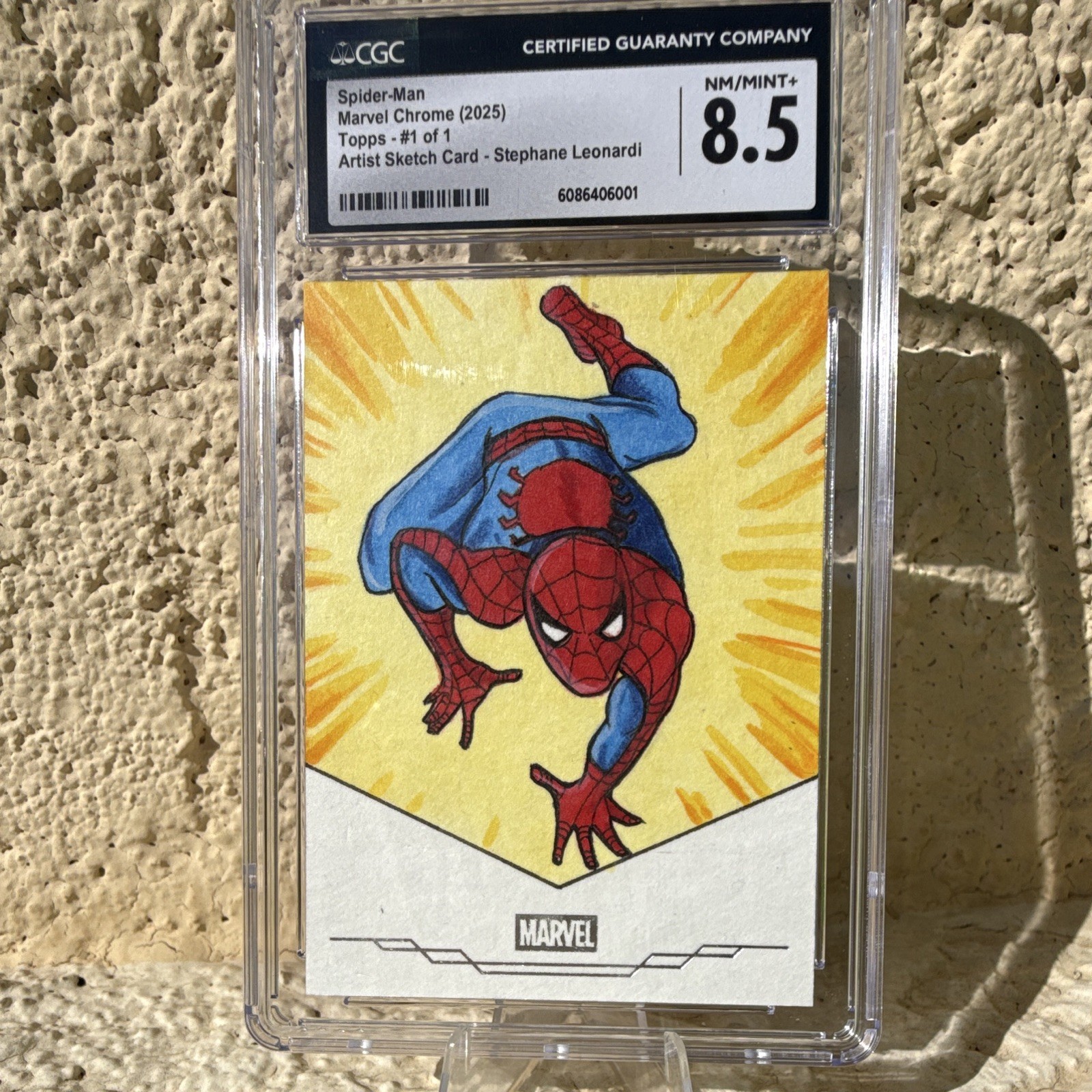 Topps 2025 Marvel Chrome Spider-Man Artist Sketch Card 1/1 Leonardi CGC 8.5 Topps 2025 Marvel Chrome Spider-Man Artist Sketch Card 1/1 Leonardi CGC 8.5
