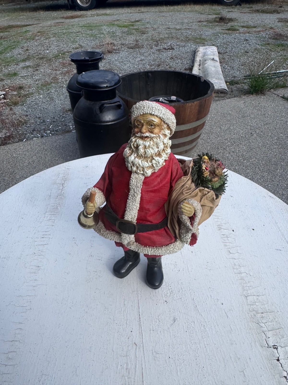 Vintage 1988 Possible Dreams Clothtique Santa Figurine Bell Toy Sack 10”