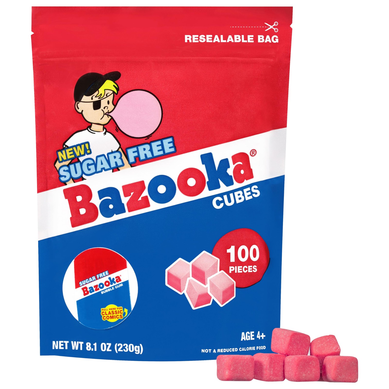 Bazooka Bubble Gum Sugar-Free Chewing Cubes, 100 Count (Pack of 1), Pink Bazooka Bubble Gum Sugar-Free Chewing Cubes, 100 Count (Pack of 1), Pink