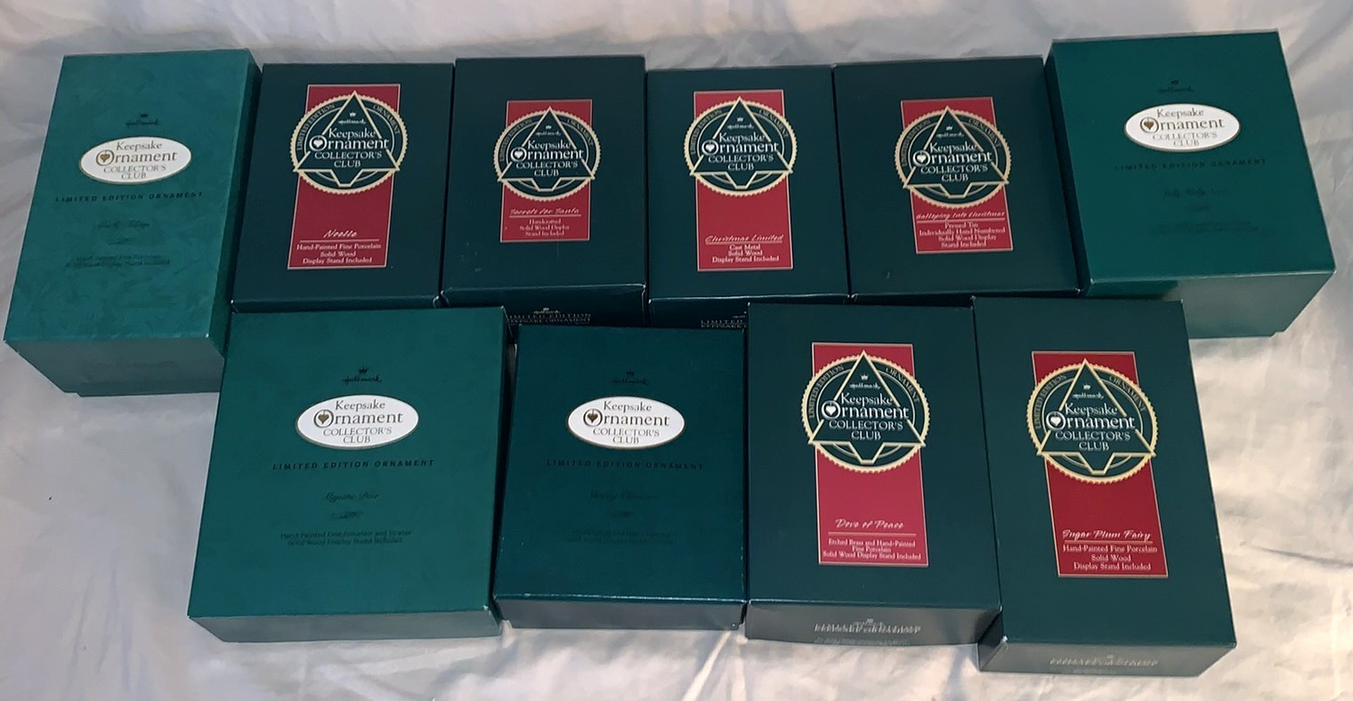 Great Lot 10 1990s Vintage Collector's Club Hallmark Ornaments on Stands Great Lot 10 1990s Vintage Collector's Club Hallmark Ornaments on Stands