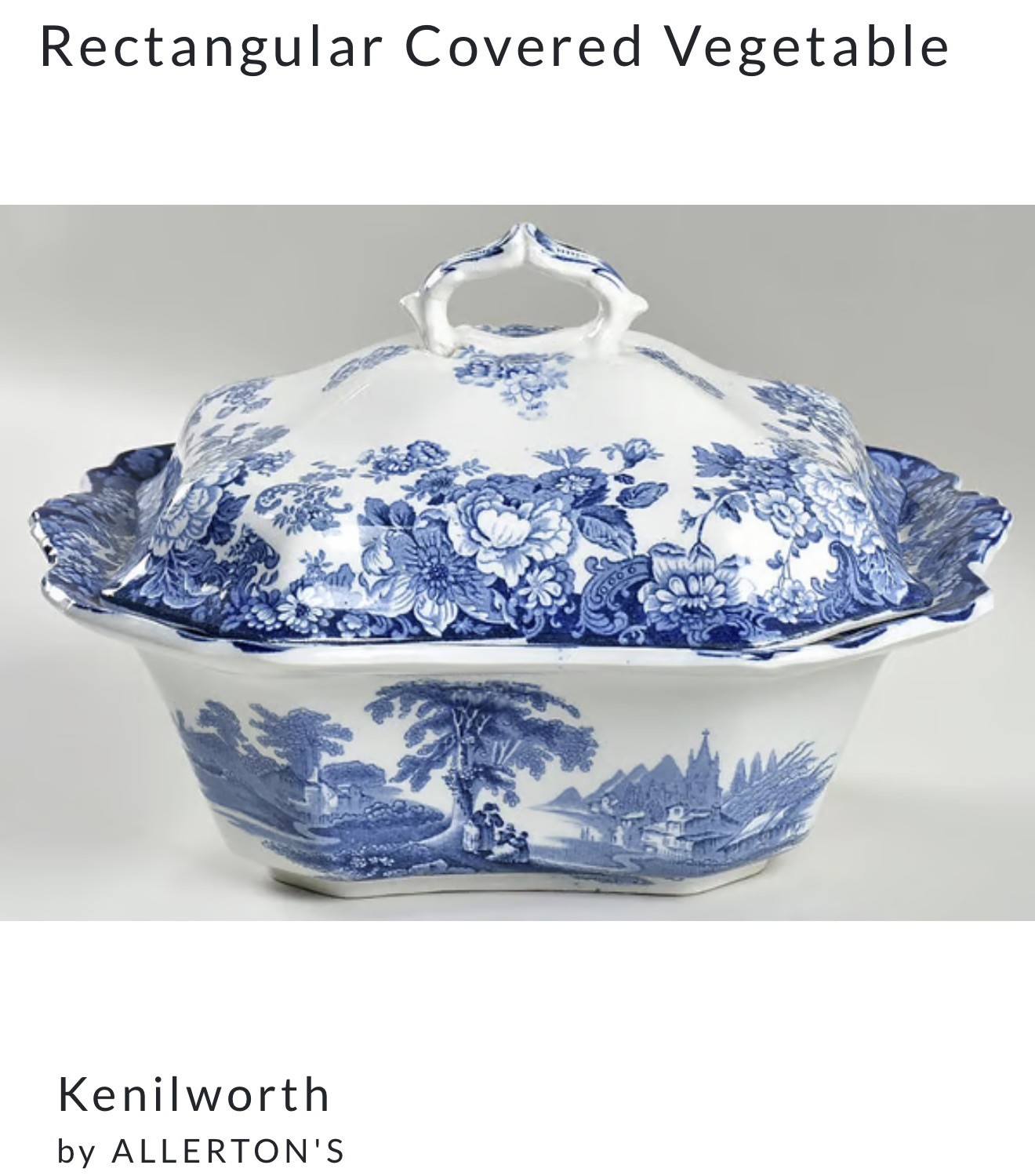 Antique English Kenilworth Blue transferware Ironstone Soup Tureen and Ladle 