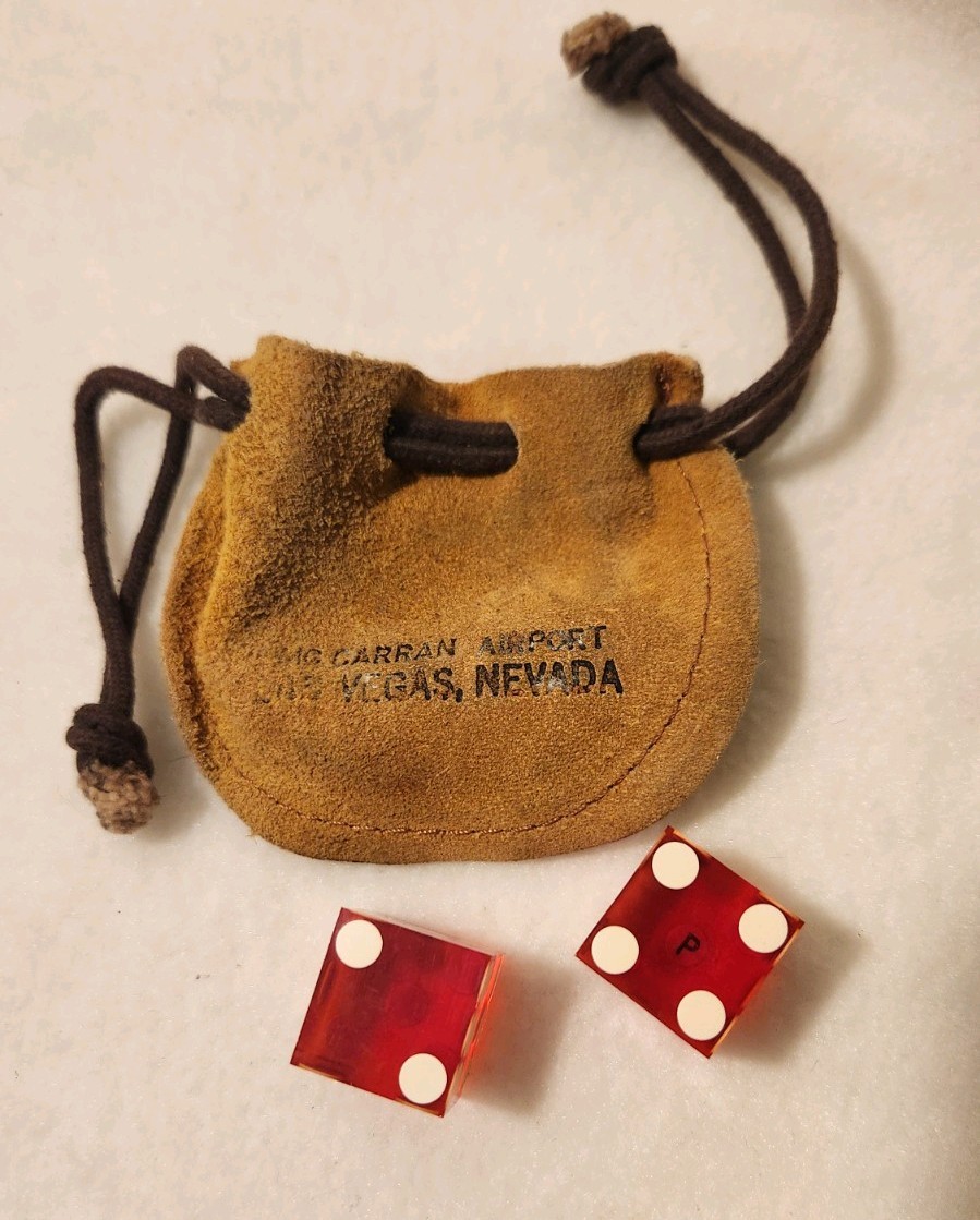 Vintage 1970s/80s Las Vegas McCarran Airport Suede Pouch Casino Dice Razor-Edge 