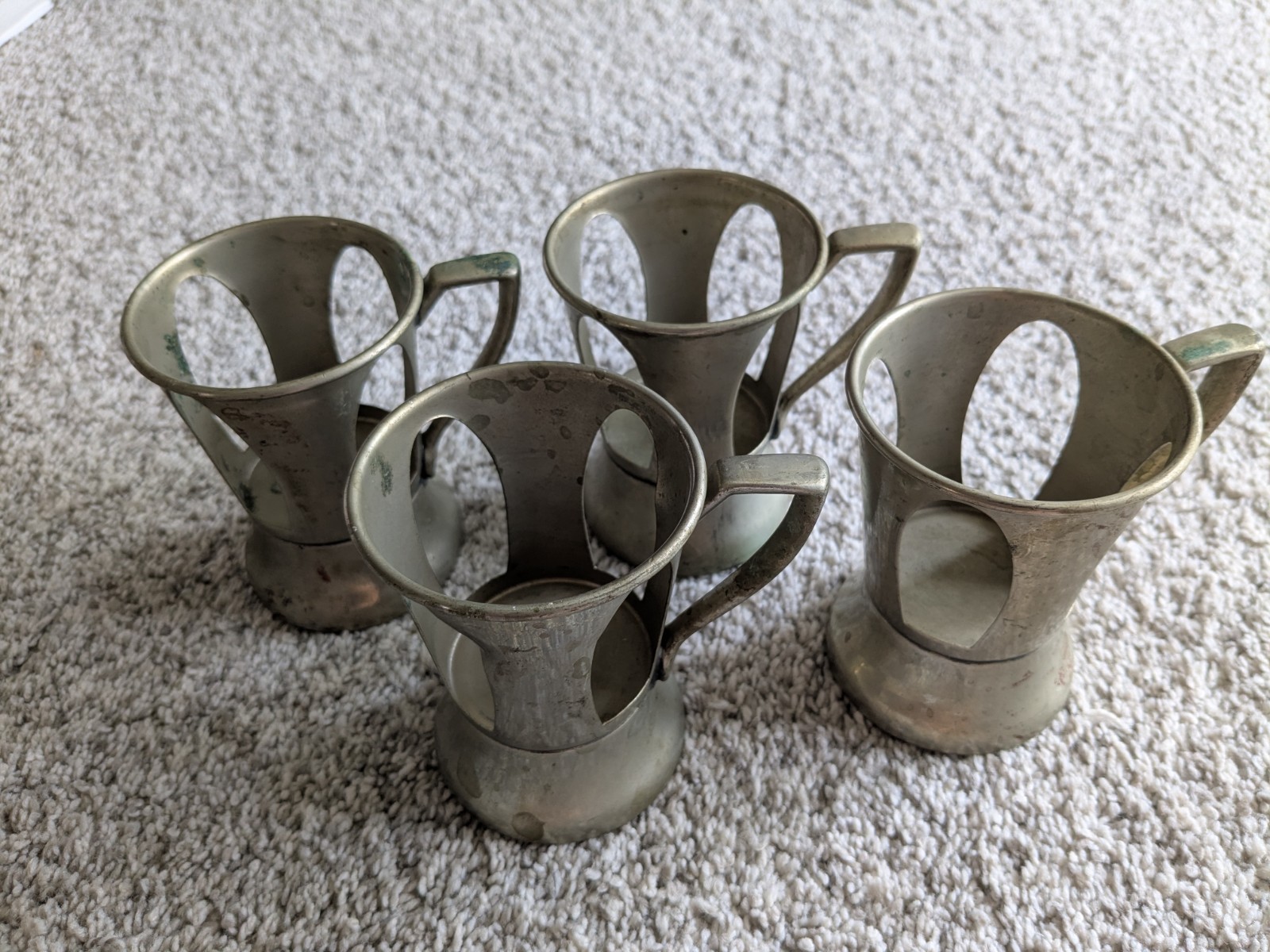 4 PC Antique Nickel Silver "Lily Cups" 3 1/2" Metal Holders Brooklyn, NY