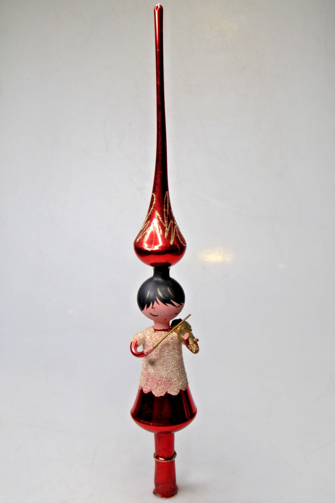 Vintage Glass 16" TREE TOPPER GIRL w VIOLA Christmas Ornament De Carlini Italy