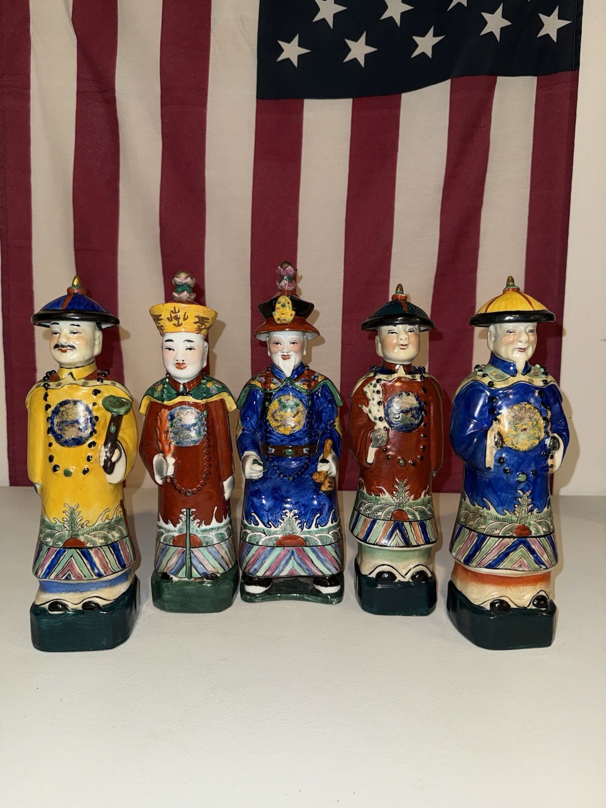 Rare Style Set of 5 Chinese Imperial Court Porcelain Figures 13" Ornate Statues