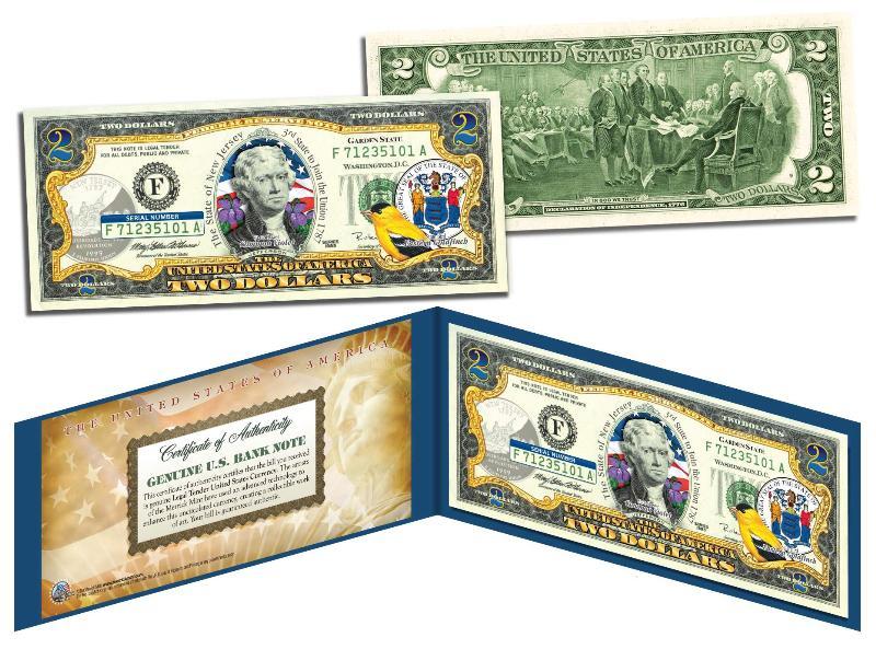 NEW JERSEY Statehood $2 Two-Dollar Colorized U.S. Bill NJ State *Legal Tender* NEW JERSEY Statehood $2 Two-Dollar Colorized U.S. Bill NJ State *Legal Tender*
