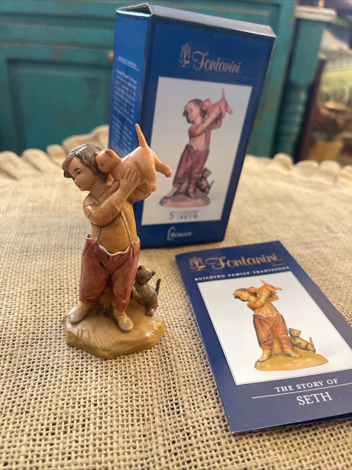 Fontanini 5" Scale Seth Boy with Cats Nativity Figurine 59812 NEW