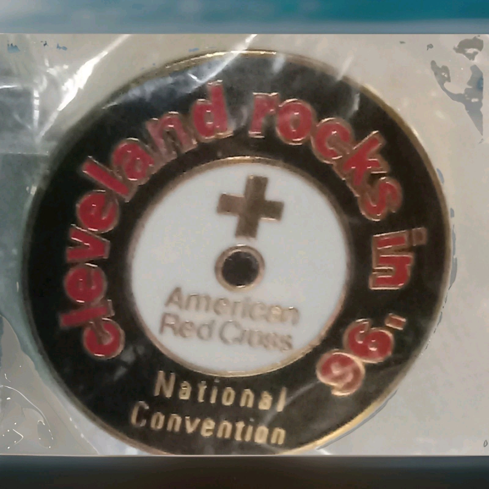 Vintage 1996 Rare Cleveland Rocks Red CROSS Brooch Pin Convention New Estate B7 Vintage 1996 Rare Cleveland Rocks Red CROSS Brooch Pin Convention New Estate B7