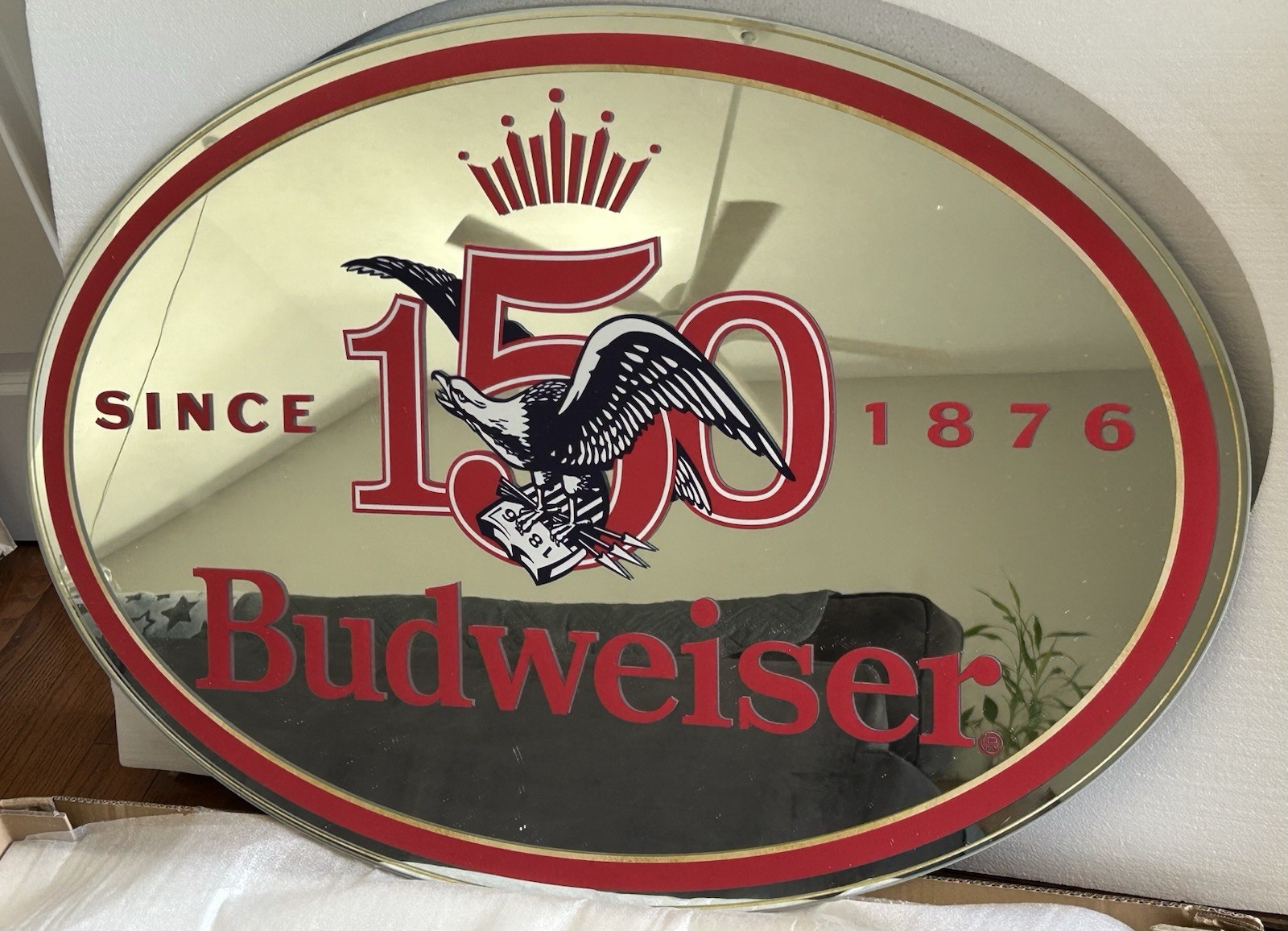 Brand NEW Large Budweiser Anniversary 150 Frameless Mirror 38”x 26.5” & T shirt