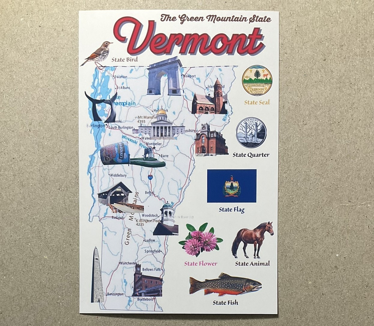 New postcard 4x6 Vermont State Map 50 States Map Series New postcard 4x6 Vermont State Map 50 States Map Series