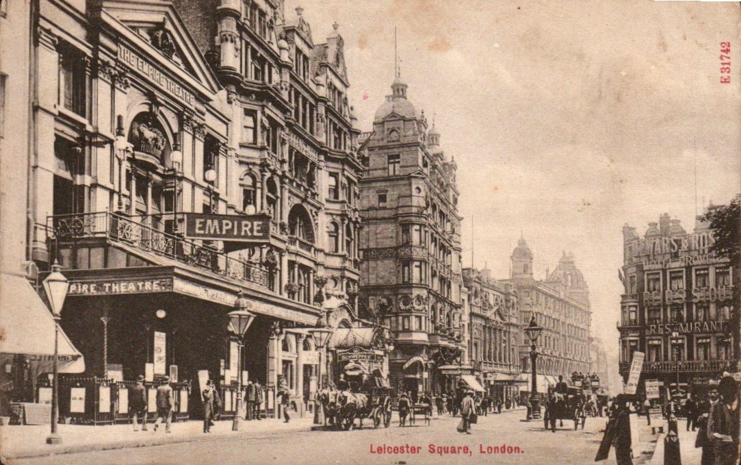 Leicester Square London Empire Theatre Antique Postcard c1908 Stengel Horse Cabs Leicester Square London Empire Theatre Antique Postcard c1908 Stengel Horse Cabs