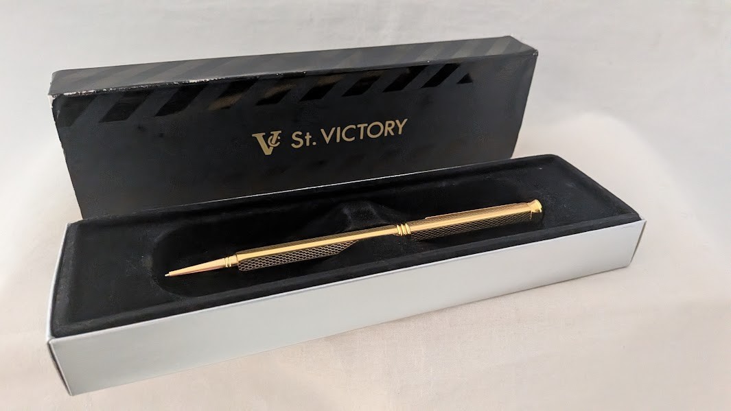 St. VICTORY Gold Ballpoint Pen W/Box Vintage Writing Instrument Ink Out St. VICTORY Gold Ballpoint Pen W/Box Vintage Writing Instrument Ink Out