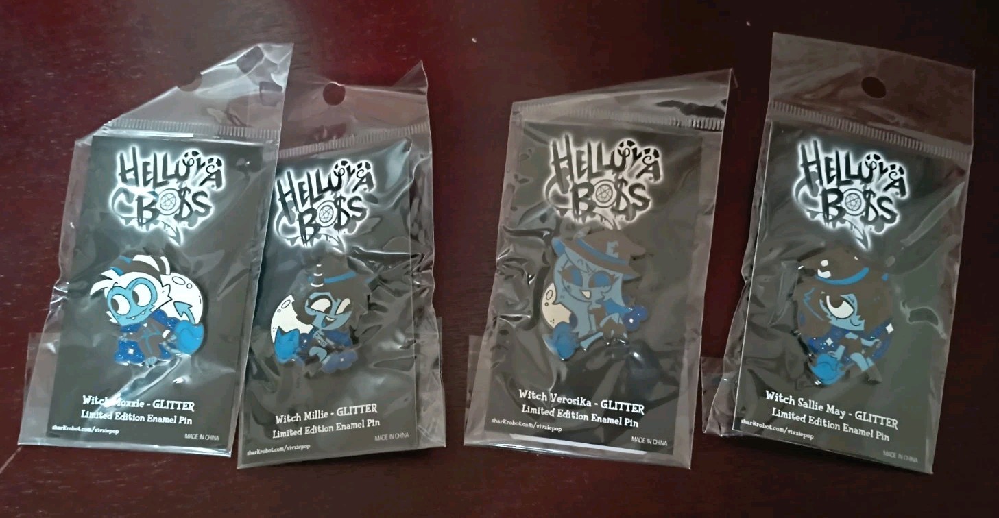 Helluva Boss Halloween Glitter Witch Pins Limited Edition Vivziepop Shark Robot Helluva Boss Halloween Glitter Witch Pins Limited Edition Vivziepop Shark Robot