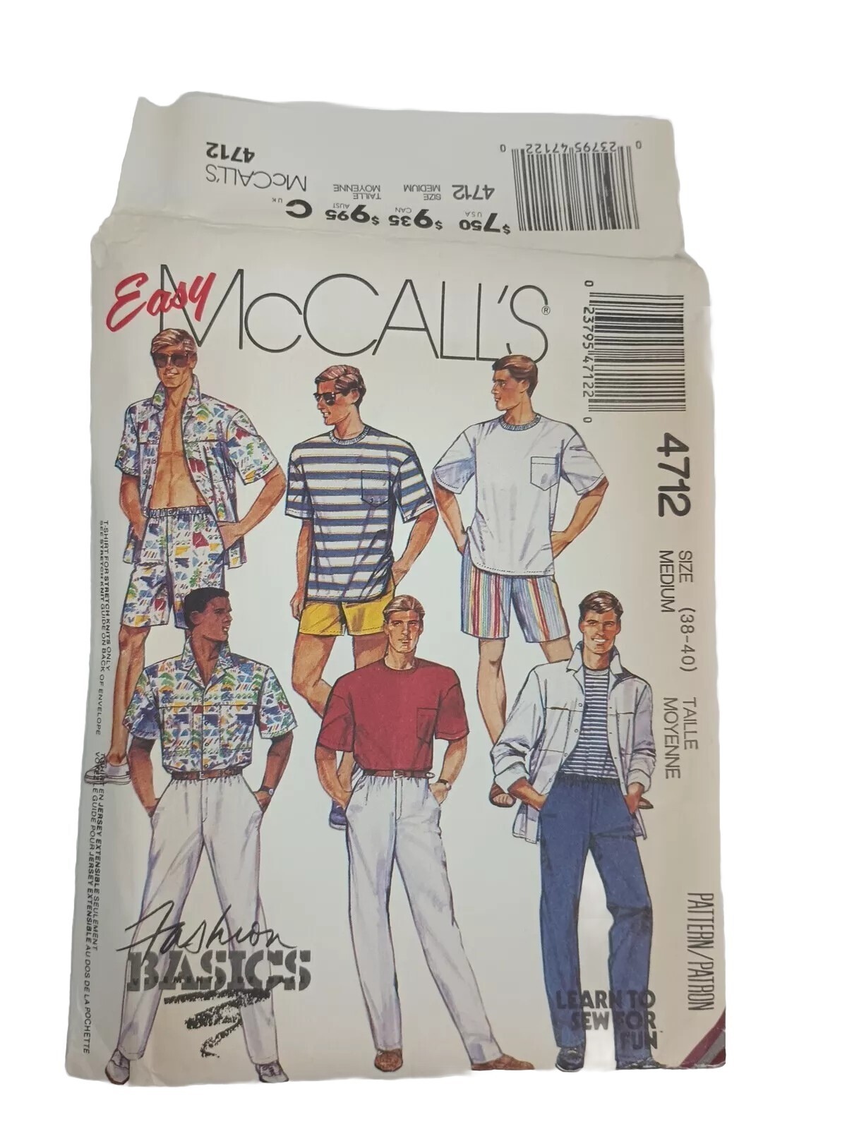 McCall's 4712 Mens Pants Shorts Shirts 38-40 Medium New Envelope Damage McCall's 4712 Mens Pants Shorts Shirts 38-40 Medium New Envelope Damage