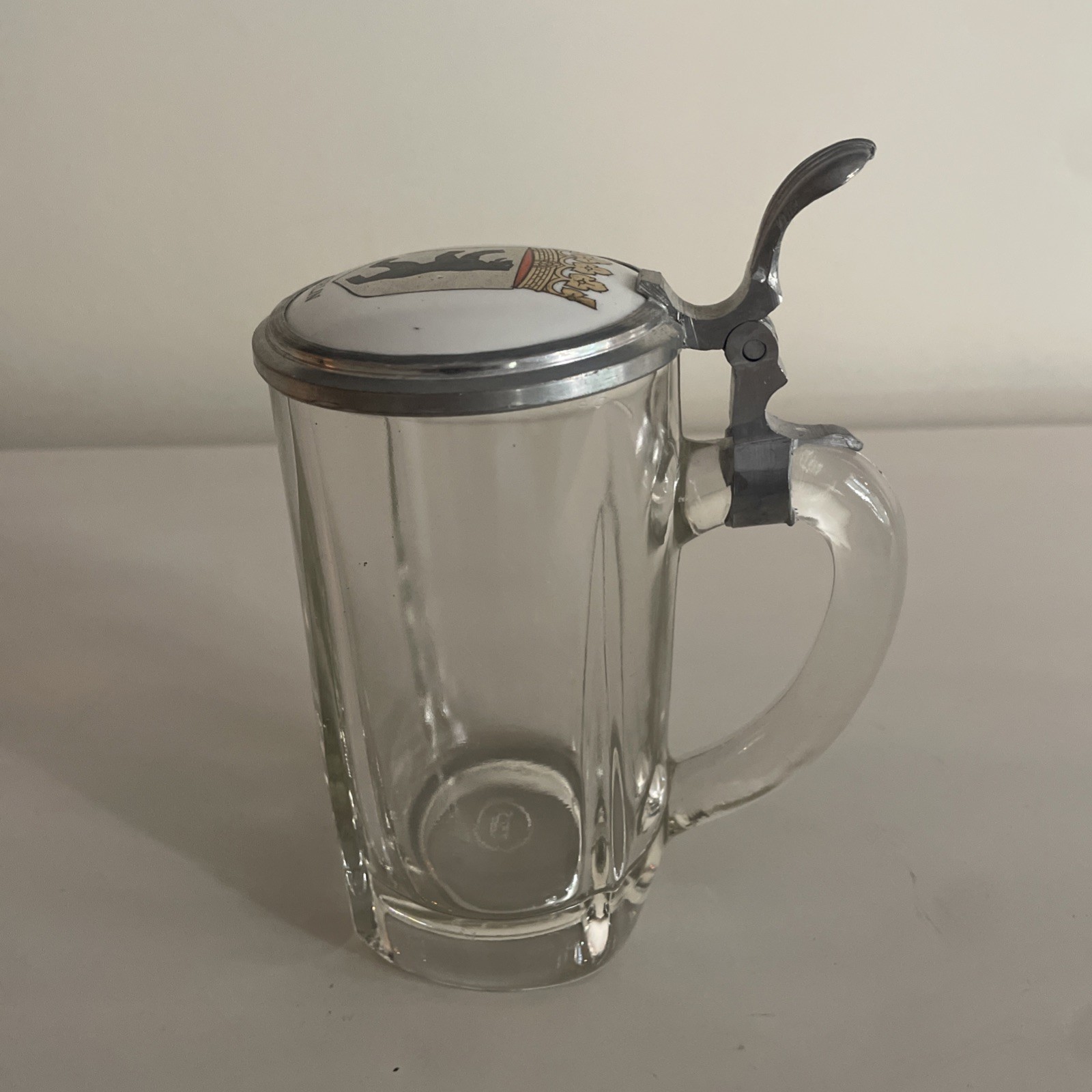 Vintage Berlin Crest Glass Beer Stein Mug Pewter Hinged Lid Vintage Berlin Crest Glass Beer Stein Mug Pewter Hinged Lid
